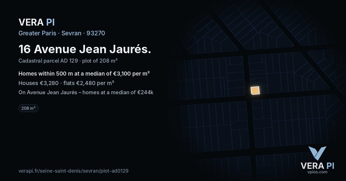 16 Avenue Jean Jaurés, Sevran at night – the plot lit, the parcels around coloured by the prices near them