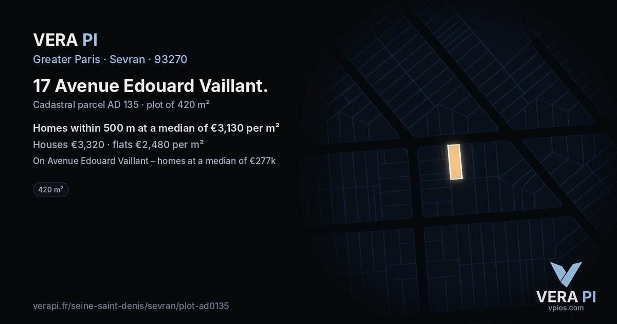17 Avenue Edouard Vaillant, Sevran at night – the plot lit, the parcels around coloured by the prices near them