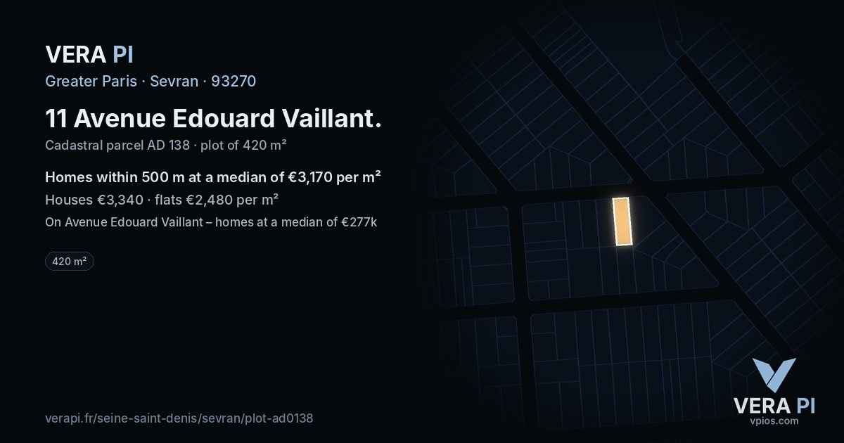 11 Avenue Edouard Vaillant, Sevran at night – the plot lit, the parcels around coloured by the prices near them