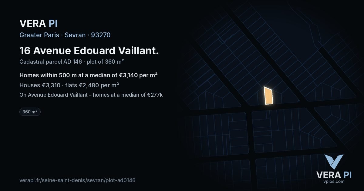 16 Avenue Edouard Vaillant, Sevran at night – the plot lit, the parcels around coloured by the prices near them