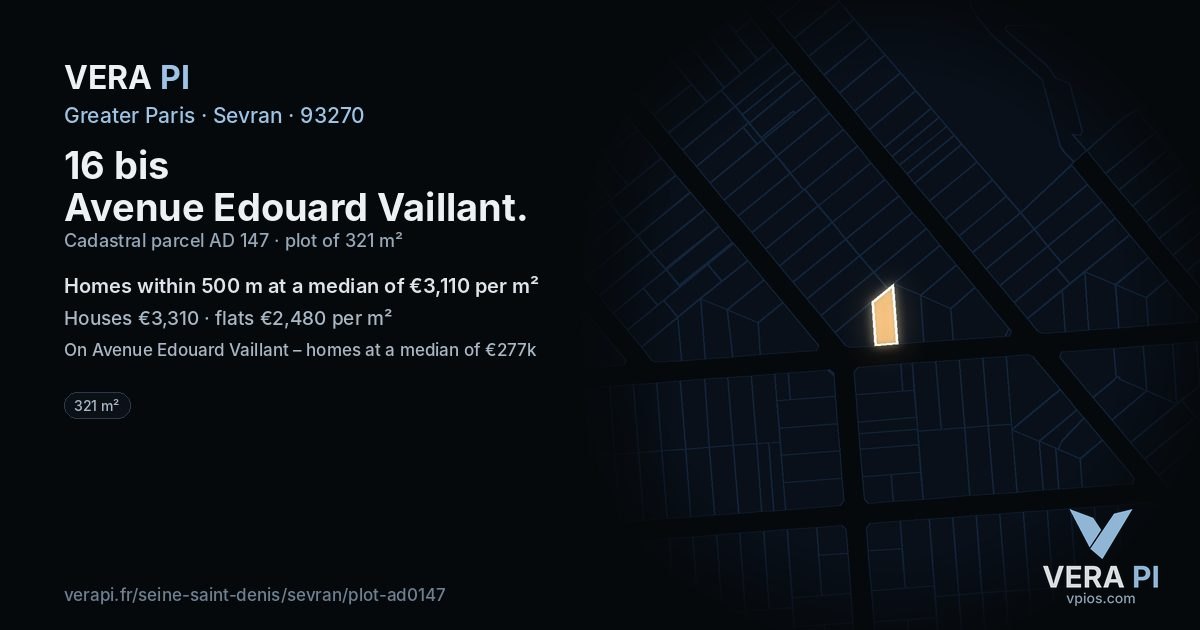 16 bis Avenue Edouard Vaillant, Sevran at night – the plot lit, the parcels around coloured by the prices near them