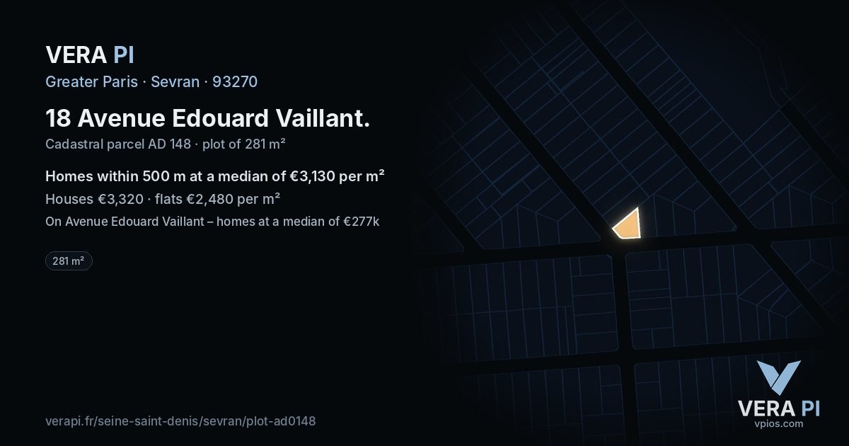 18 Avenue Edouard Vaillant, Sevran at night – the plot lit, the parcels around coloured by the prices near them