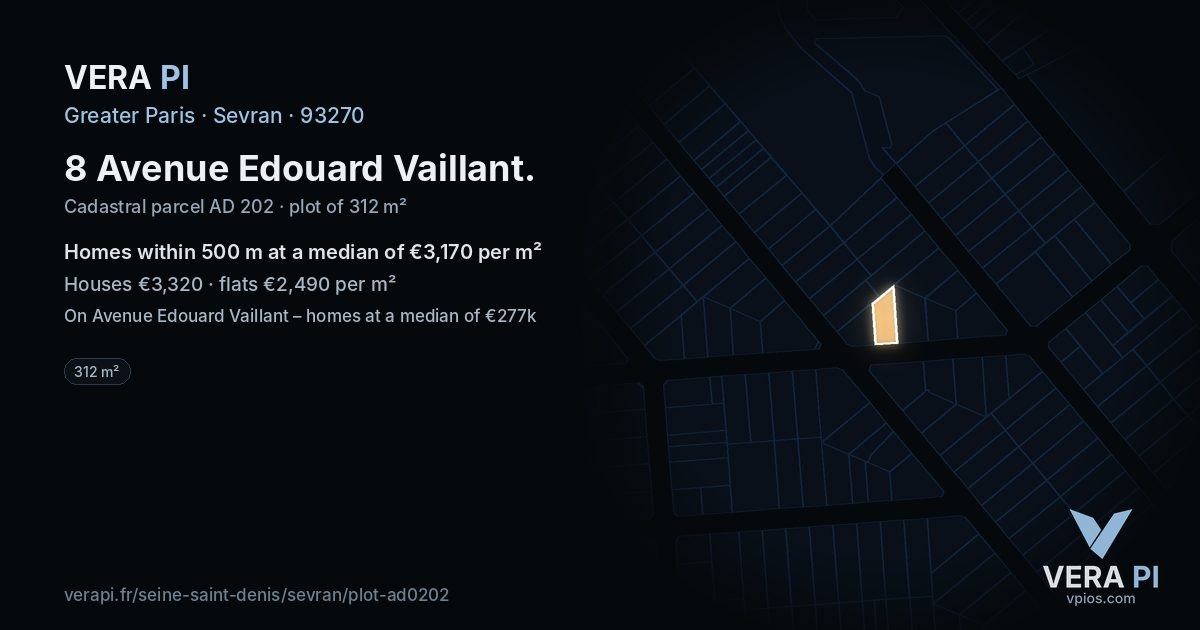 8 Avenue Edouard Vaillant, Sevran at night – the plot lit, the parcels around coloured by the prices near them