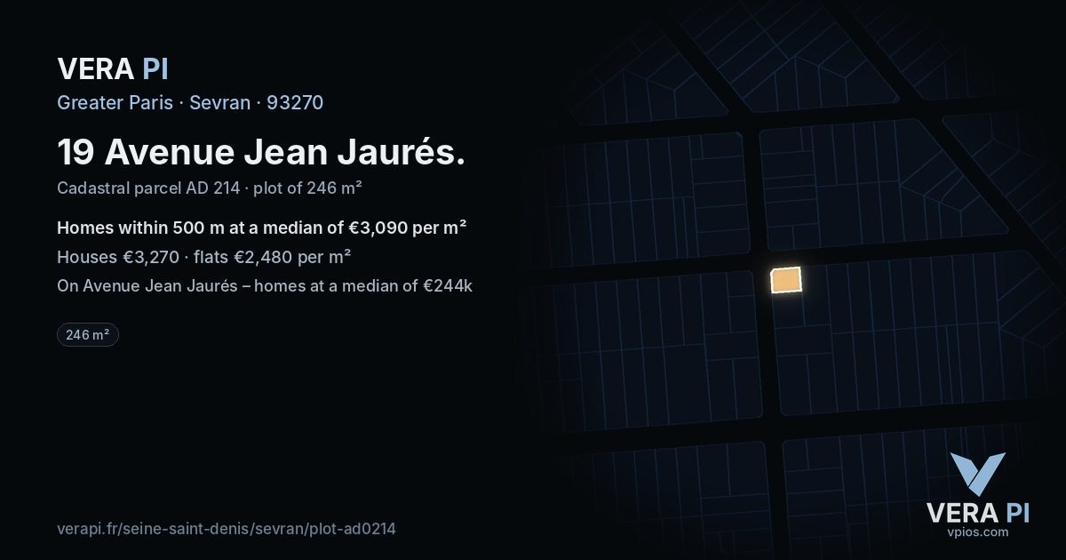 19 Avenue Jean Jaurés, Sevran at night – the plot lit, the parcels around coloured by the prices near them