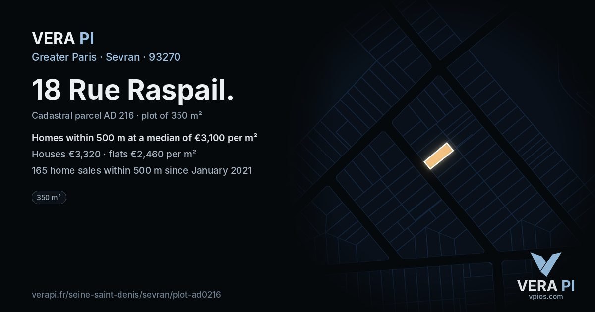 18 Rue Raspail, Sevran at night – the plot lit, the parcels around coloured by the prices near them