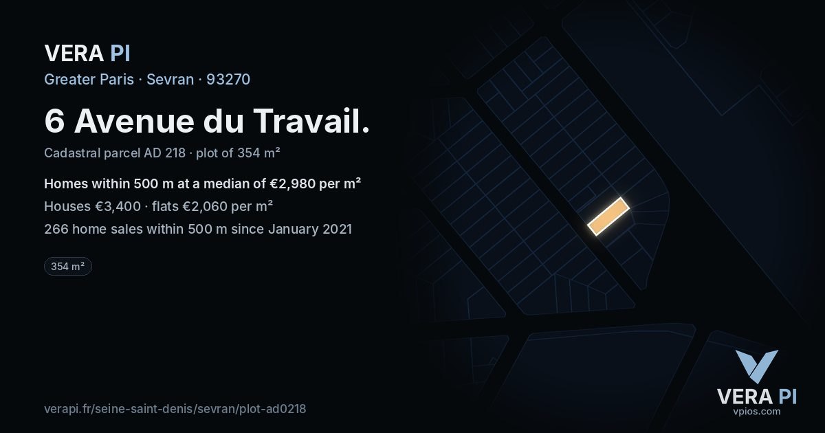 6 Avenue du Travail, Sevran at night – the plot lit, the parcels around coloured by the prices near them