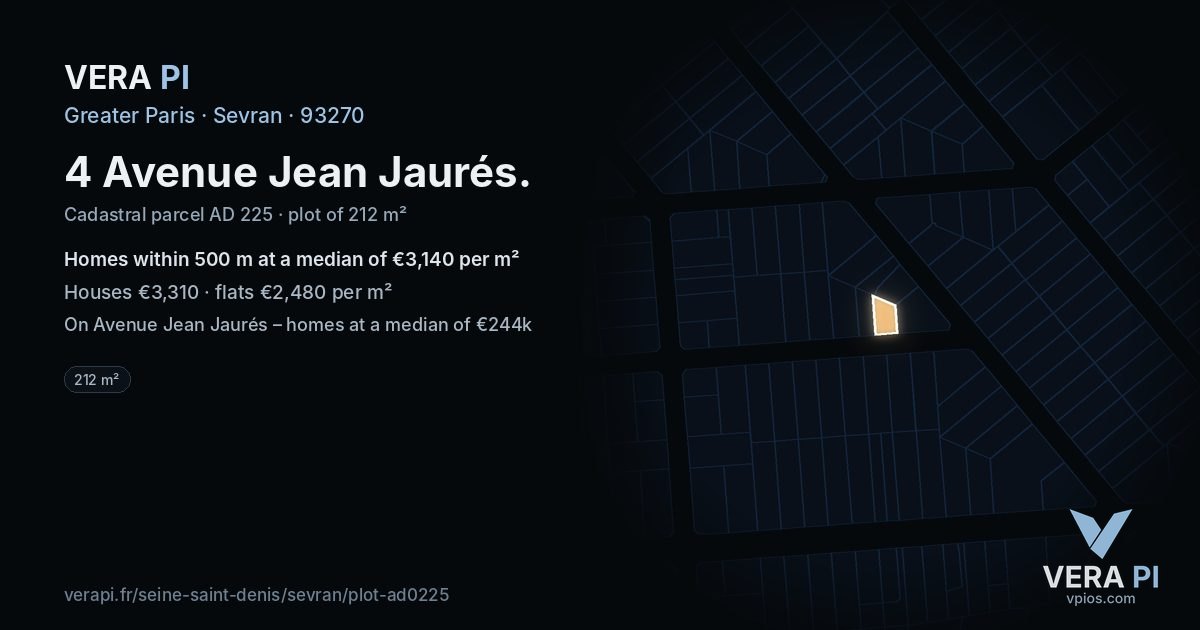 4 Avenue Jean Jaurés, Sevran at night – the plot lit, the parcels around coloured by the prices near them
