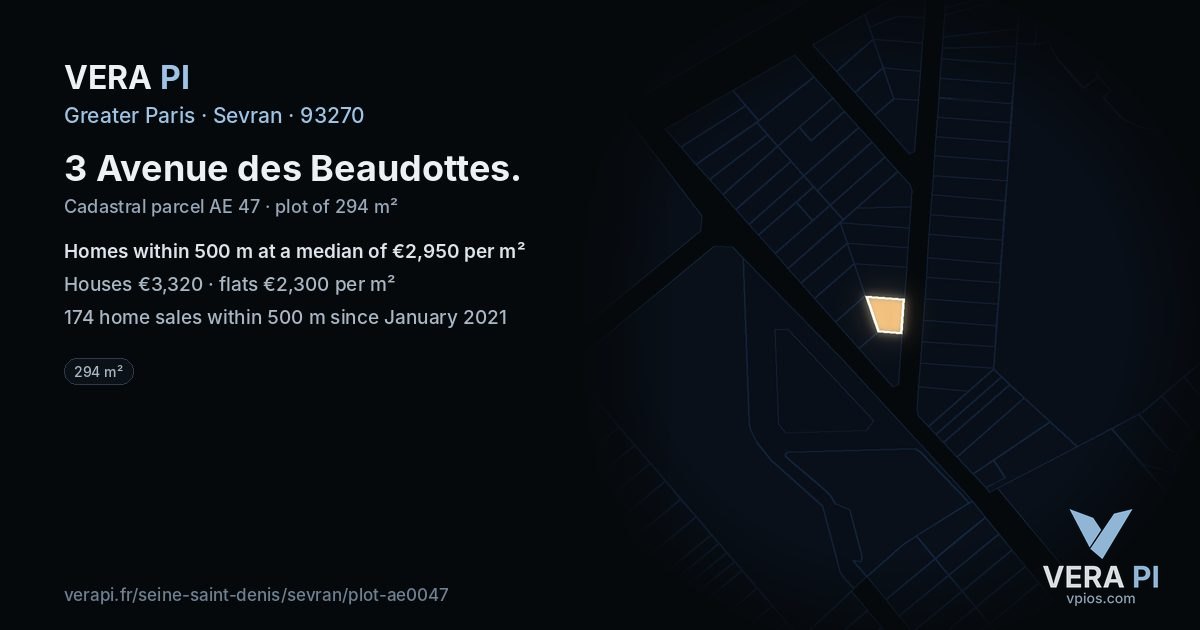 3 Avenue des Beaudottes, Sevran at night – the plot lit, the parcels around coloured by the prices near them