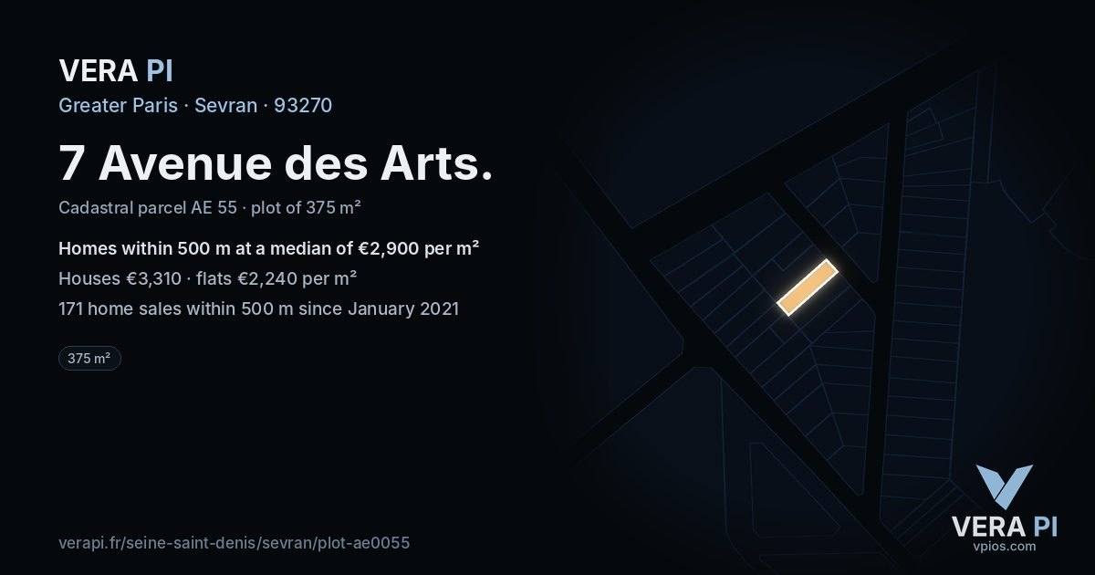 7 Avenue des Arts, Sevran at night – the plot lit, the parcels around coloured by the prices near them