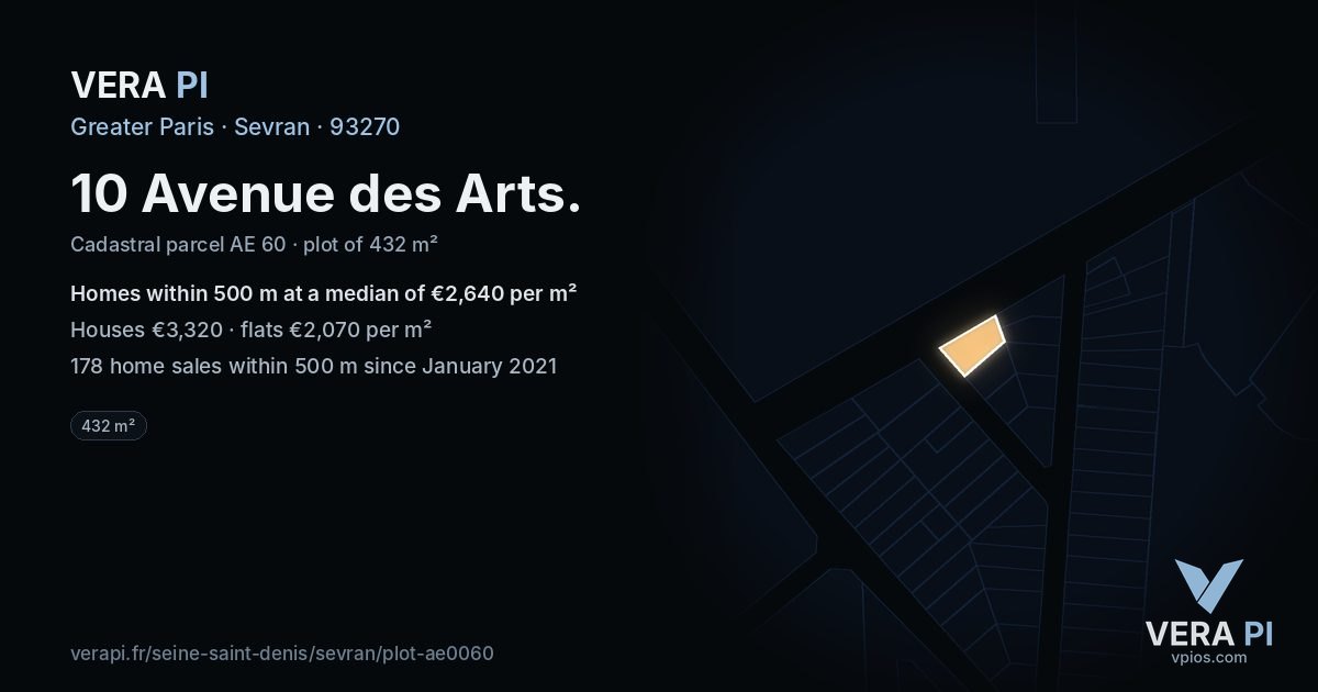 10 Avenue des Arts, Sevran at night – the plot lit, the parcels around coloured by the prices near them