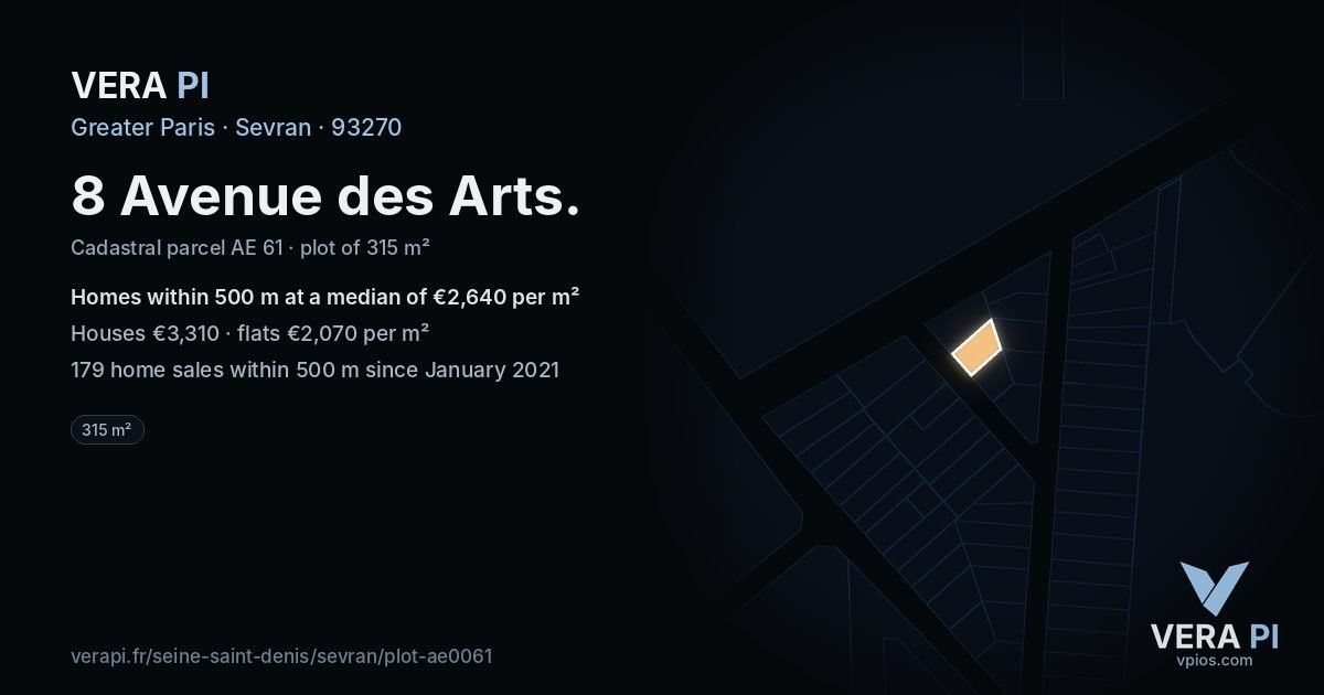 8 Avenue des Arts, Sevran at night – the plot lit, the parcels around coloured by the prices near them