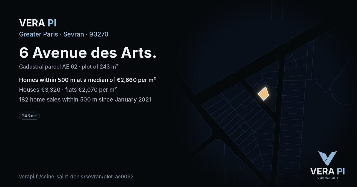 6 Avenue des Arts, Sevran at night – the plot lit, the parcels around coloured by the prices near them