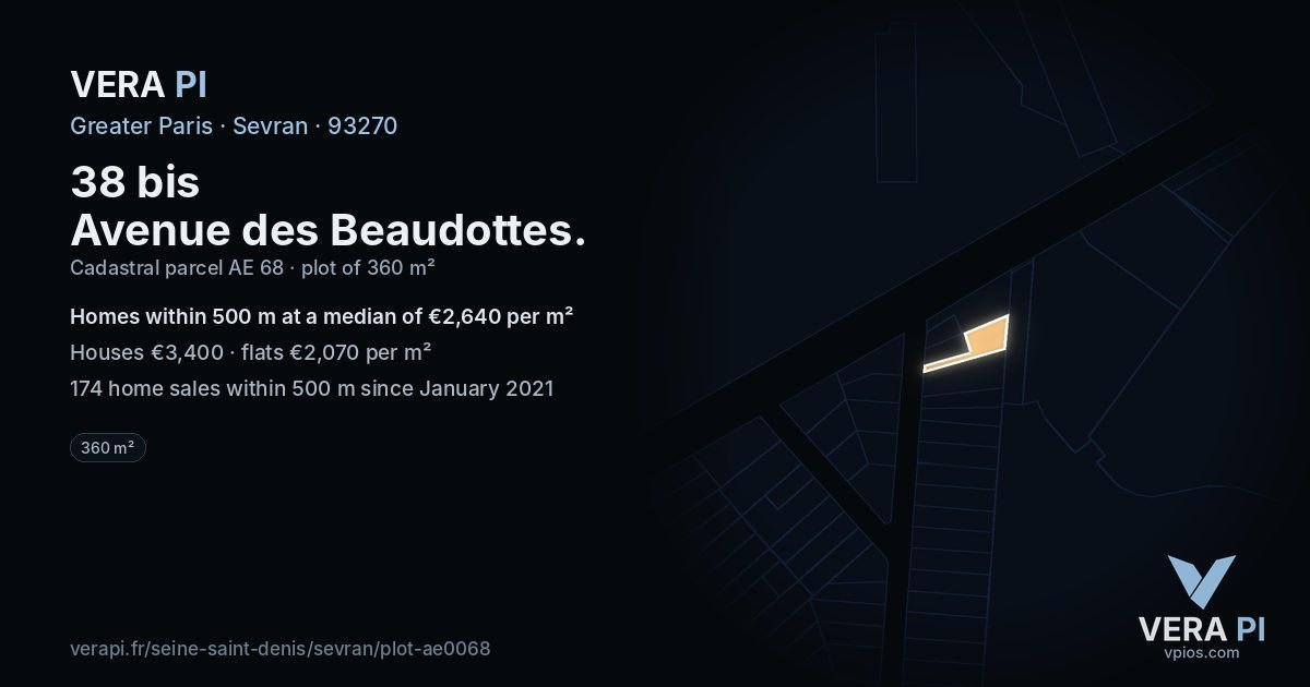 38 bis Avenue des Beaudottes, Sevran at night – the plot lit, the parcels around coloured by the prices near them