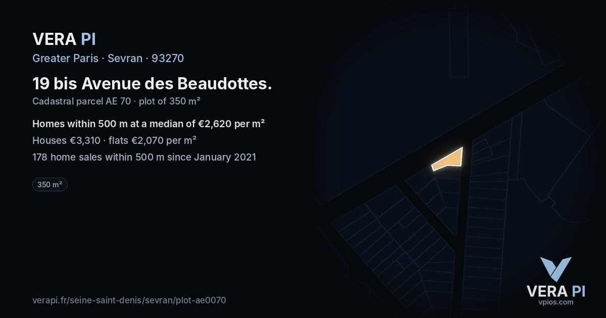 19 bis Avenue des Beaudottes, Sevran at night – the plot lit, the parcels around coloured by the prices near them