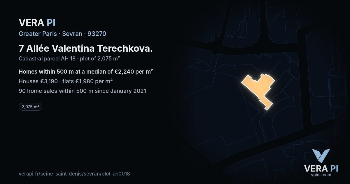 7 Allée Valentina Terechkova, Sevran at night – the plot lit, the parcels around coloured by the prices near them