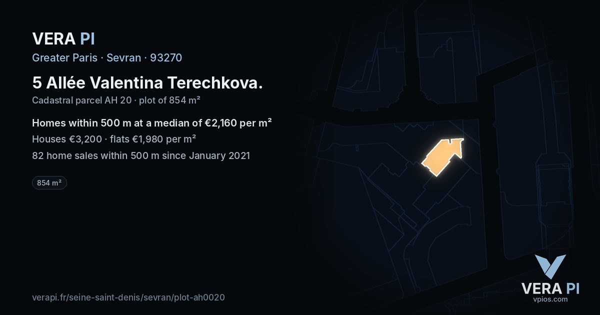 5 Allée Valentina Terechkova, Sevran at night – the plot lit, the parcels around coloured by the prices near them