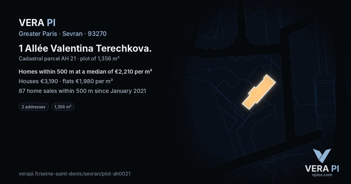 1 Allée Valentina Terechkova, Sevran at night – the plot lit, the parcels around coloured by the prices near them