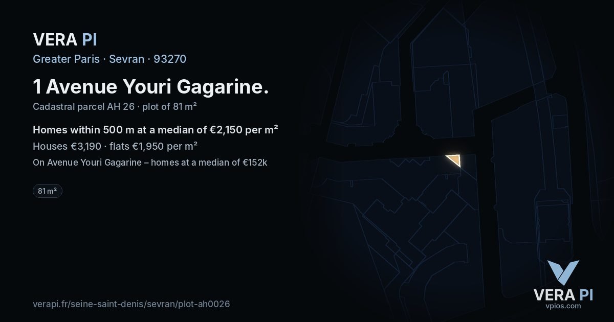 1 Avenue Youri Gagarine, Sevran at night – the plot lit, the parcels around coloured by the prices near them