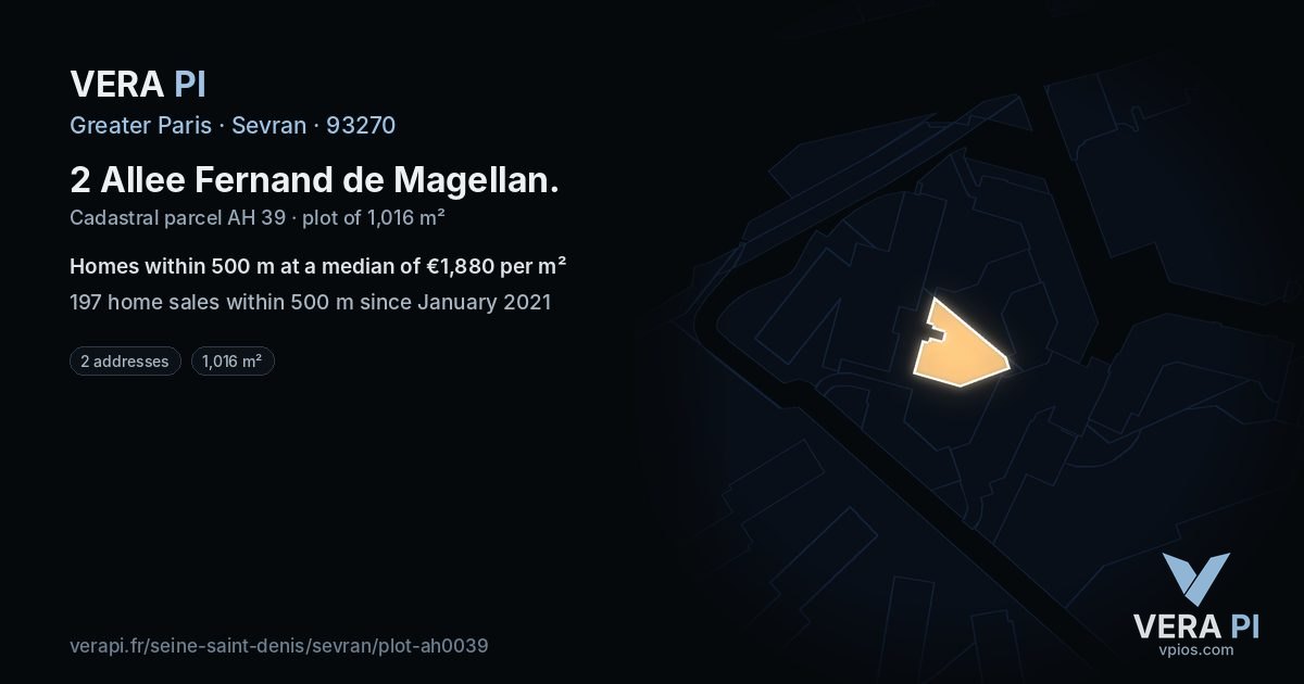 2 Allee Fernand de Magellan, Sevran at night – the plot lit, the parcels around coloured by the prices near them