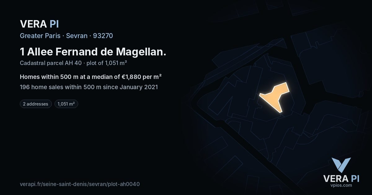 1 Allee Fernand de Magellan, Sevran at night – the plot lit, the parcels around coloured by the prices near them
