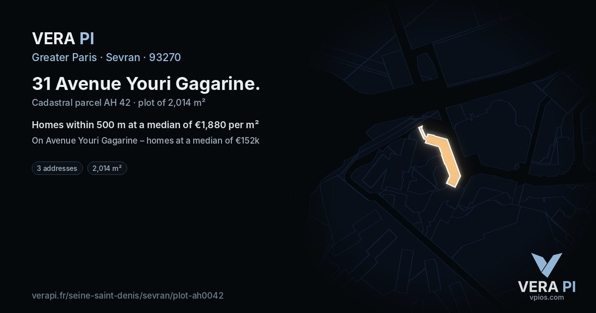 31 Avenue Youri Gagarine, Sevran at night – the plot lit, the parcels around coloured by the prices near them