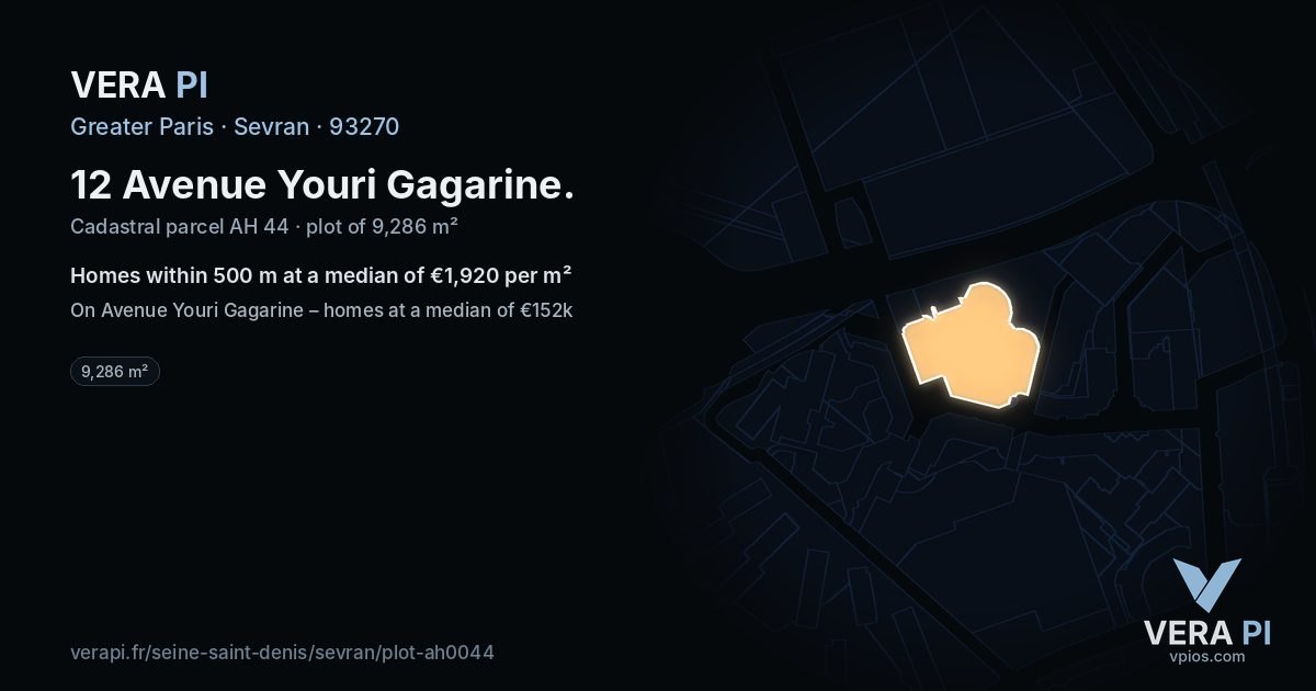 12 Avenue Youri Gagarine, Sevran at night – the plot lit, the parcels around coloured by the prices near them