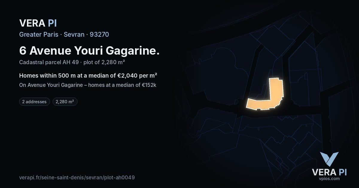 6 Avenue Youri Gagarine, Sevran at night – the plot lit, the parcels around coloured by the prices near them