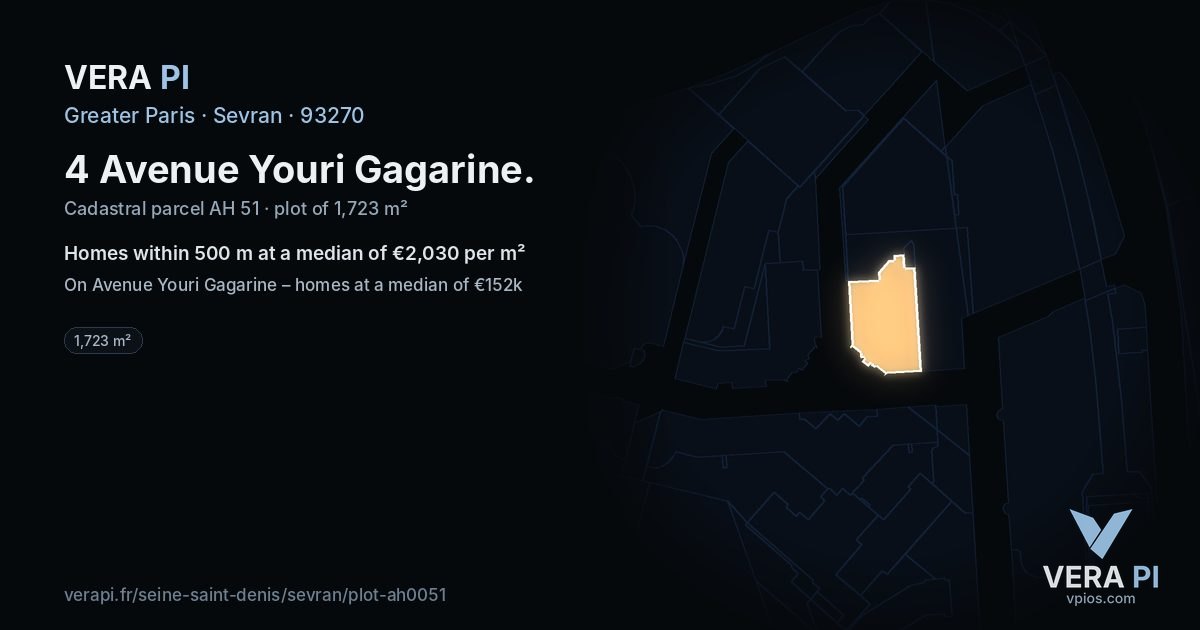 4 Avenue Youri Gagarine, Sevran at night – the plot lit, the parcels around coloured by the prices near them