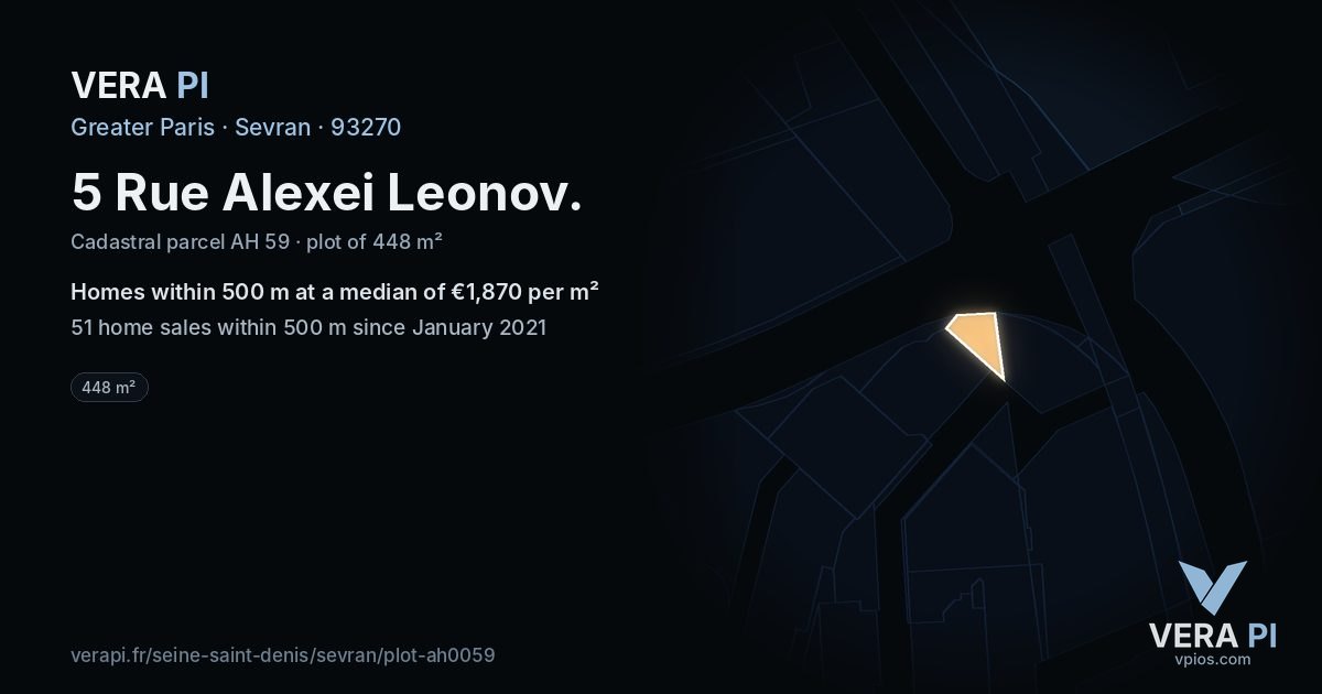 5 Rue Alexei Leonov, Sevran at night – the plot lit, the parcels around coloured by the prices near them