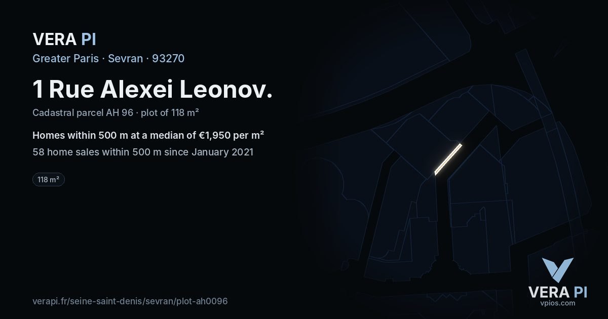 1 Rue Alexei Leonov, Sevran at night – the plot lit, the parcels around coloured by the prices near them