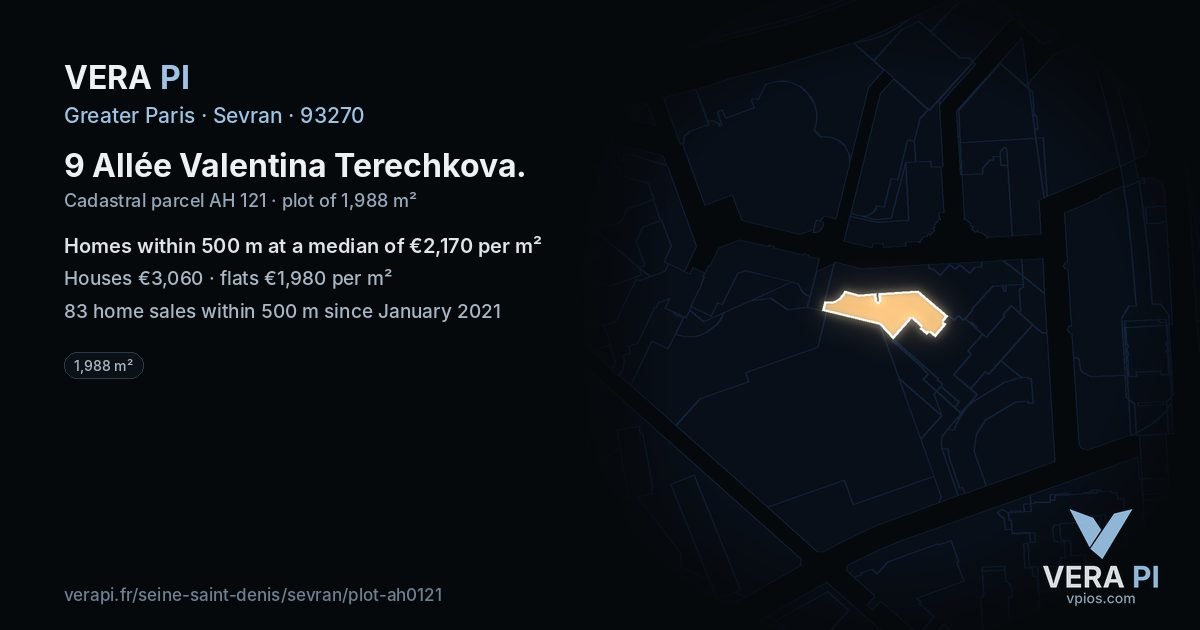 9 Allée Valentina Terechkova, Sevran at night – the plot lit, the parcels around coloured by the prices near them