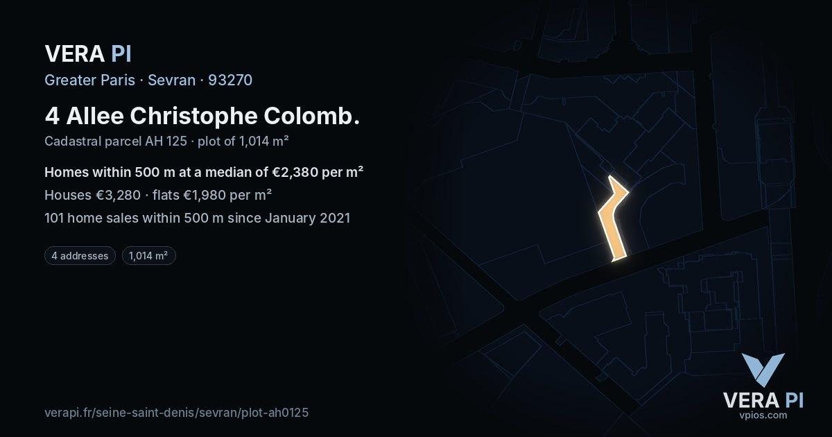 4 Allee Christophe Colomb, Sevran at night – the plot lit, the parcels around coloured by the prices near them