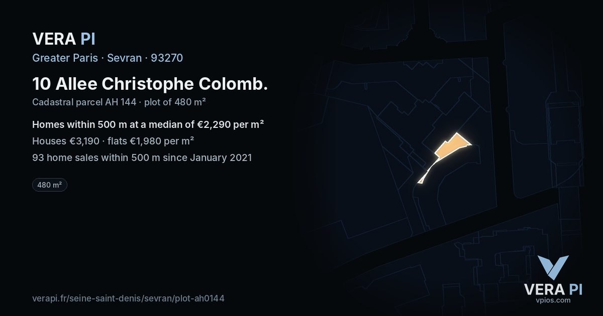 10 Allee Christophe Colomb, Sevran at night – the plot lit, the parcels around coloured by the prices near them