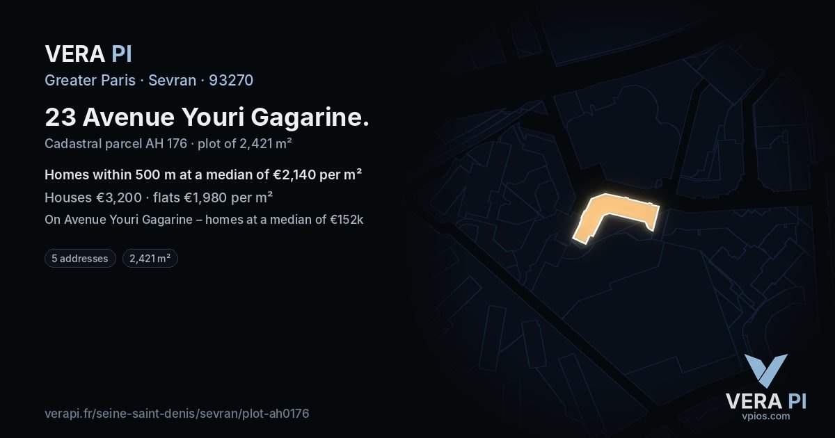 23 Avenue Youri Gagarine, Sevran at night – the plot lit, the parcels around coloured by the prices near them