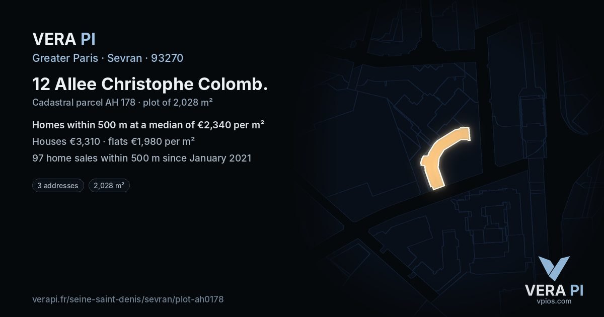 12 Allee Christophe Colomb, Sevran at night – the plot lit, the parcels around coloured by the prices near them