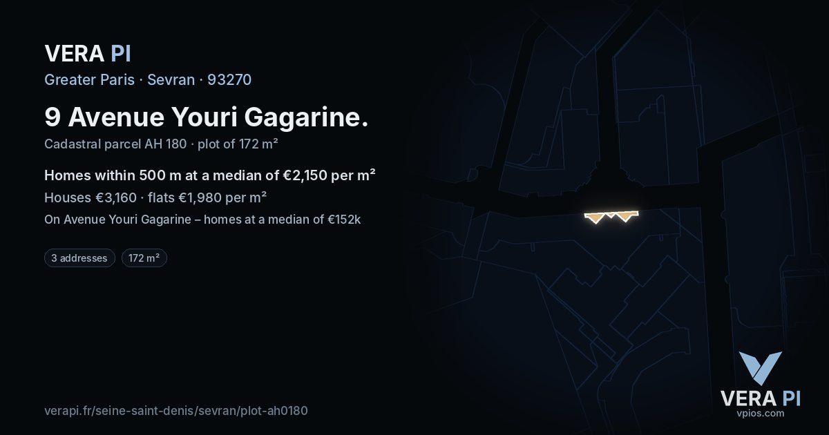 9 Avenue Youri Gagarine, Sevran at night – the plot lit, the parcels around coloured by the prices near them