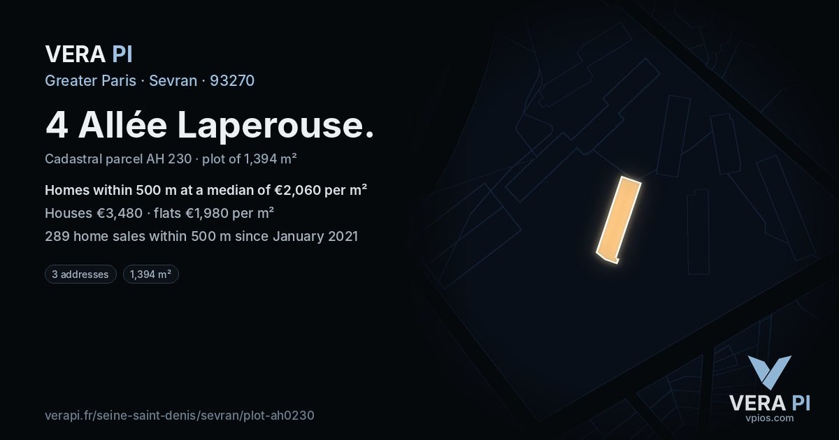 4 Allée Laperouse, Sevran at night – the plot lit, the parcels around coloured by the prices near them