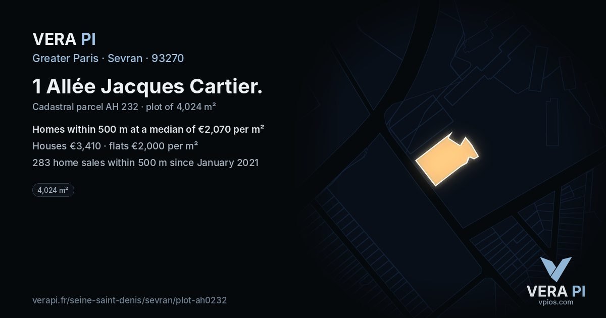 1 Allée Jacques Cartier, Sevran at night – the plot lit, the parcels around coloured by the prices near them