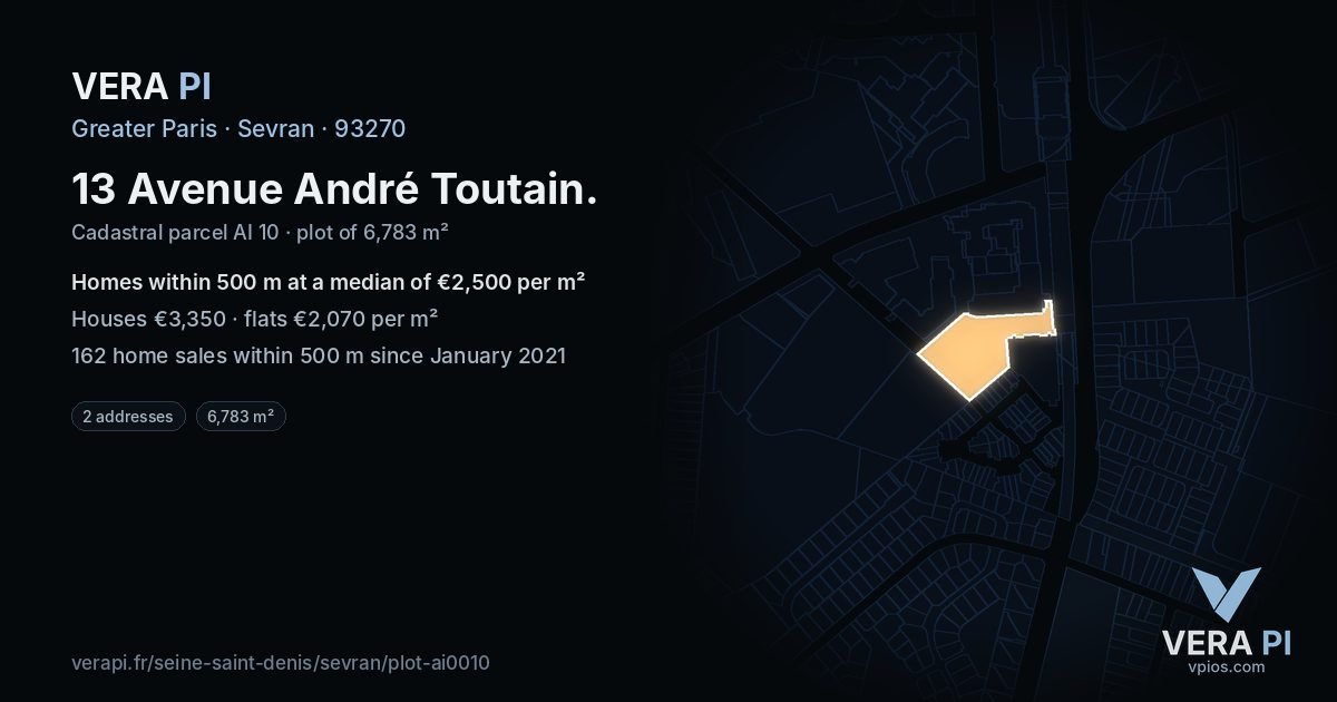 13 Avenue André Toutain, Sevran at night – the plot lit, the parcels around coloured by the prices near them