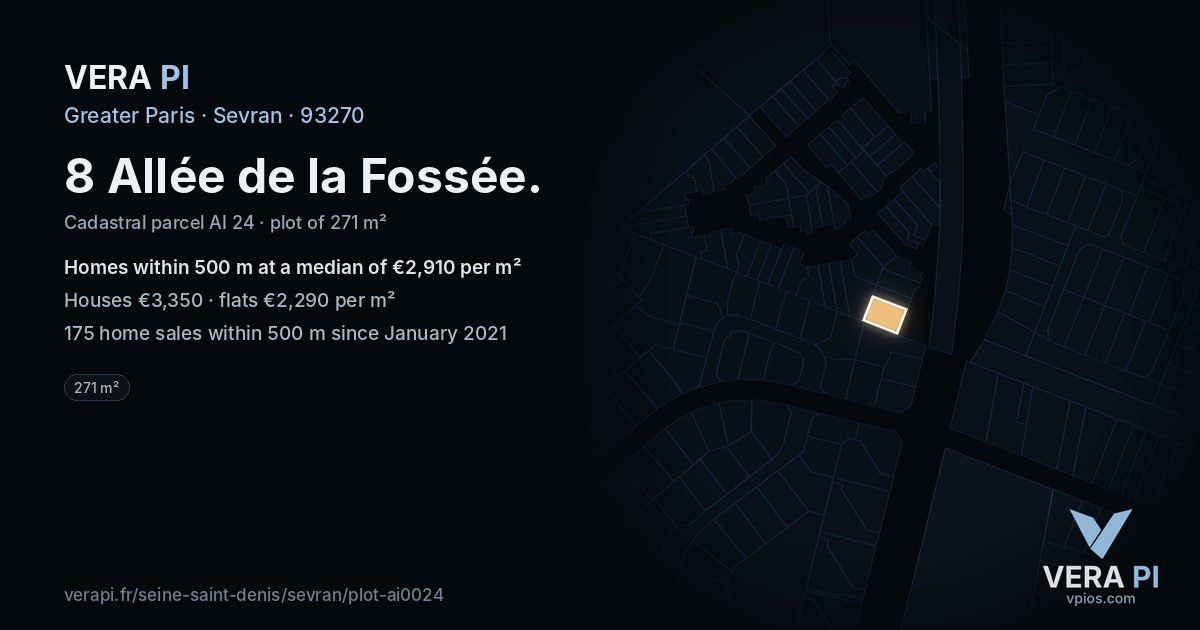 8 Allée de la Fossée, Sevran at night – the plot lit, the parcels around coloured by the prices near them