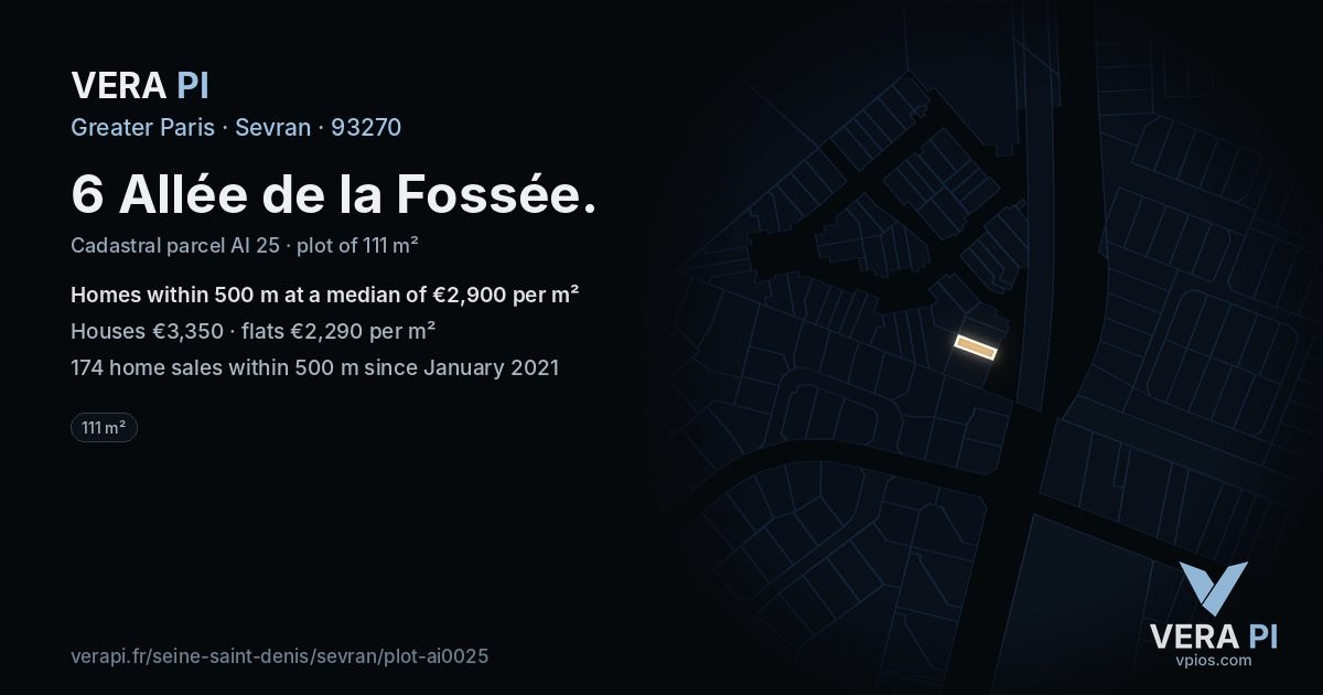6 Allée de la Fossée, Sevran at night – the plot lit, the parcels around coloured by the prices near them