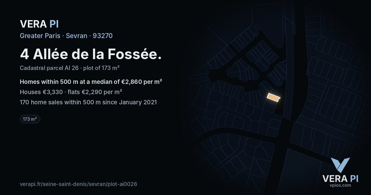 4 Allée de la Fossée, Sevran at night – the plot lit, the parcels around coloured by the prices near them