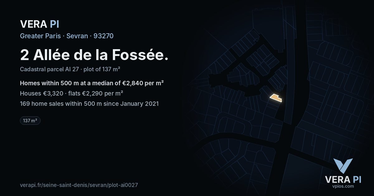 2 Allée de la Fossée, Sevran at night – the plot lit, the parcels around coloured by the prices near them