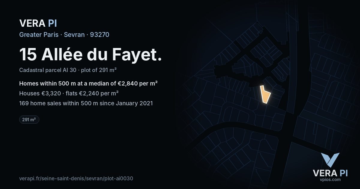 15 Allée du Fayet, Sevran at night – the plot lit, the parcels around coloured by the prices near them