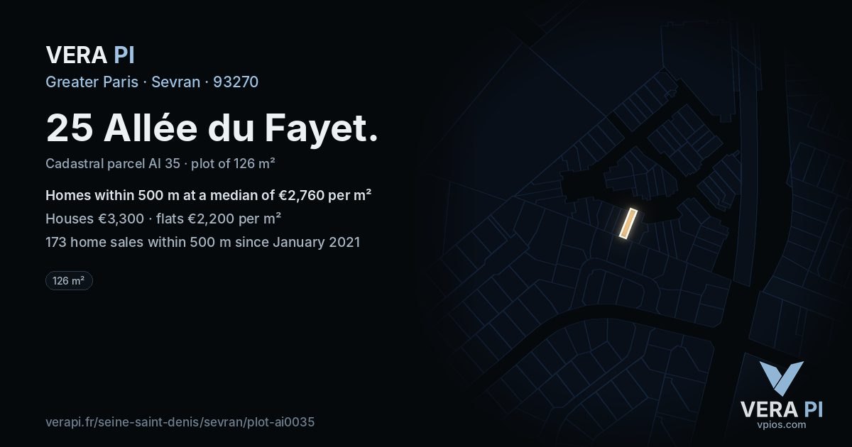 25 Allée du Fayet, Sevran at night – the plot lit, the parcels around coloured by the prices near them