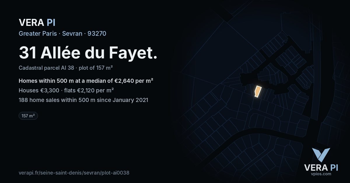 31 Allée du Fayet, Sevran at night – the plot lit, the parcels around coloured by the prices near them