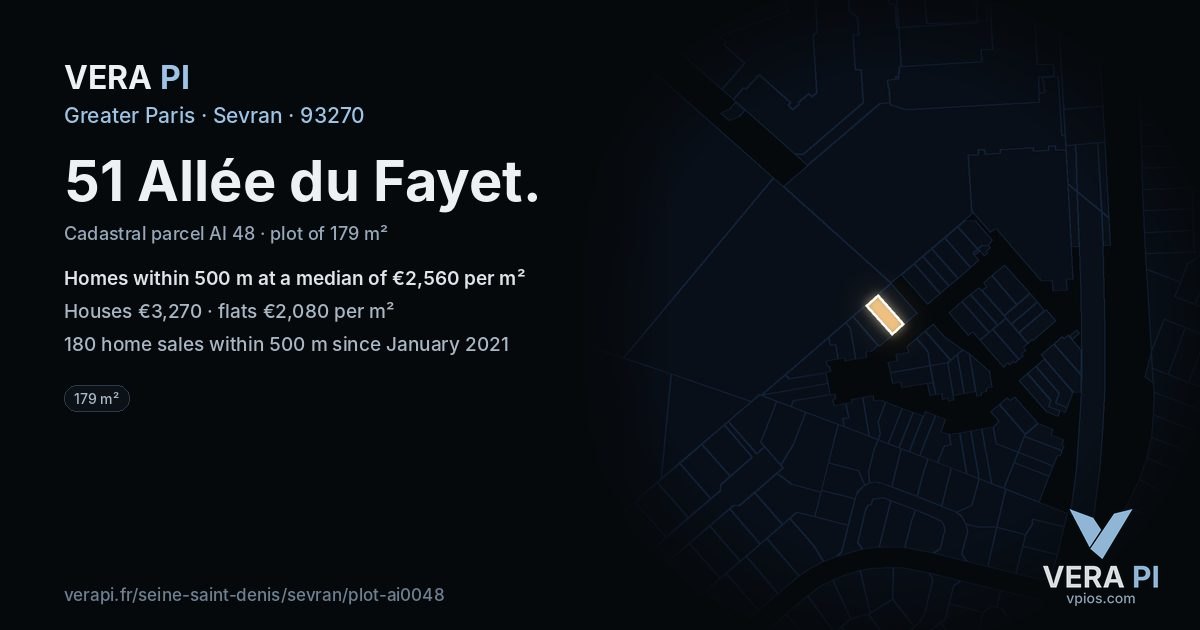 51 Allée du Fayet, Sevran at night – the plot lit, the parcels around coloured by the prices near them