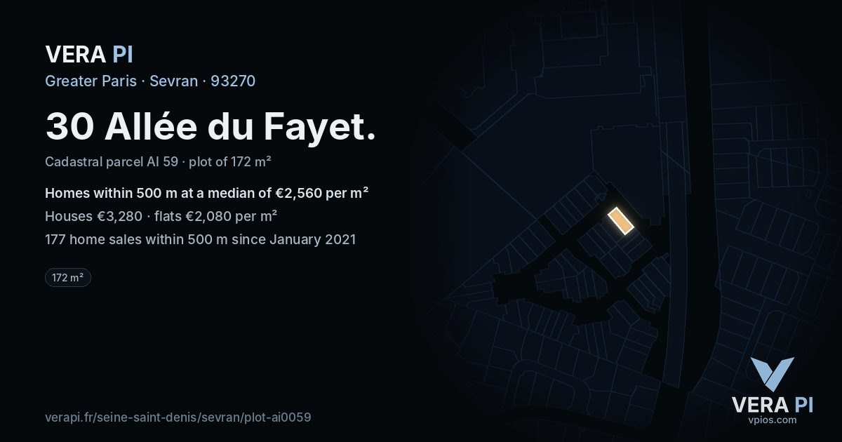 30 Allée du Fayet, Sevran at night – the plot lit, the parcels around coloured by the prices near them