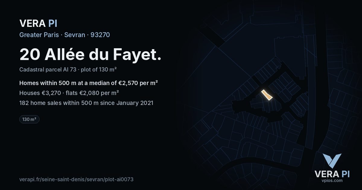20 Allée du Fayet, Sevran at night – the plot lit, the parcels around coloured by the prices near them