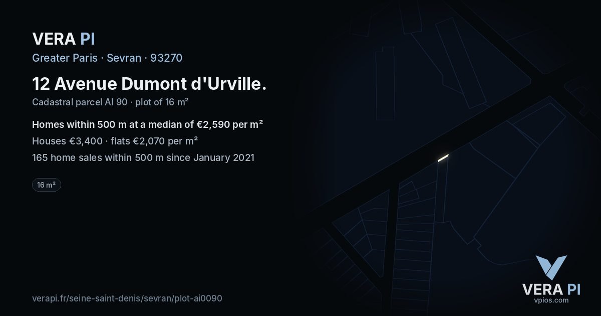 12 Avenue Dumont d'Urville, Sevran at night – the plot lit, the parcels around coloured by the prices near them